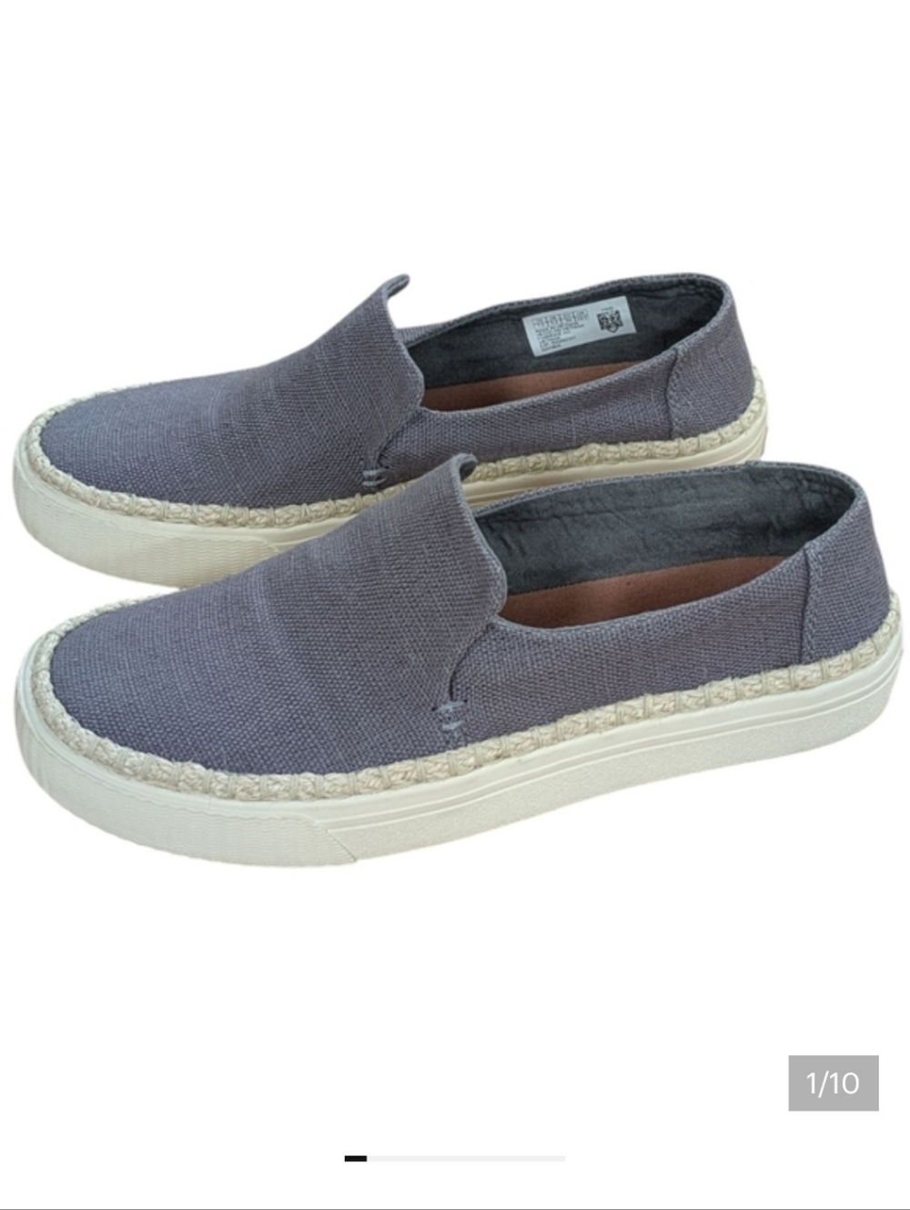 Toms Shade Heritage Canvas Jute Slip On Shoes Size 7.5